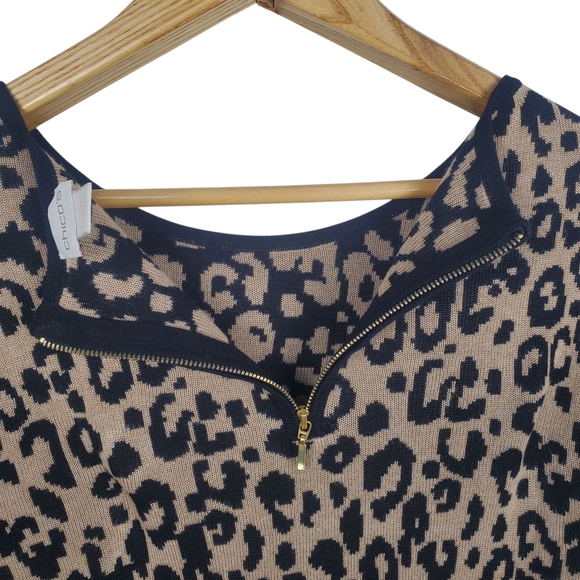 Chico's Animal Print Crew Neck Sweater - Black and Tan. LG. #0196 - Picture 7 of 11